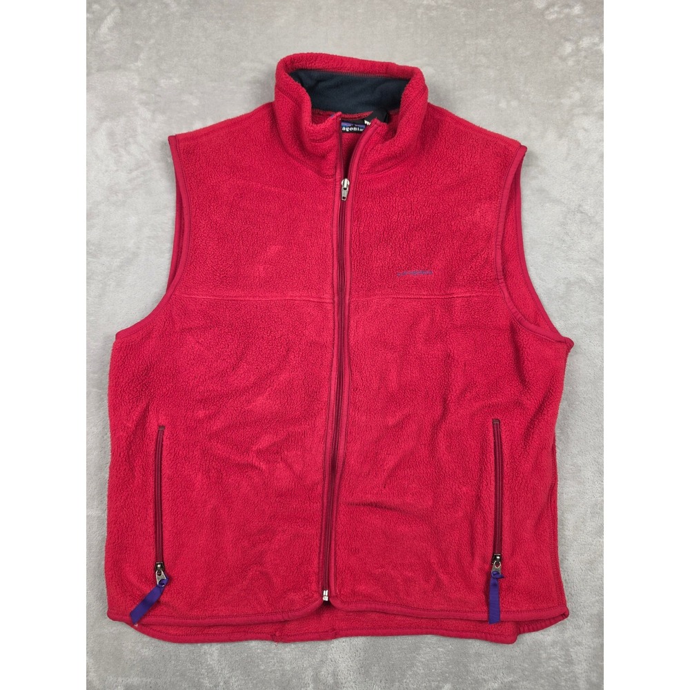 Vintage Patagonia Fleece Vest‎ Mens M Red Full Zip Made in USA 90s Gorpcore